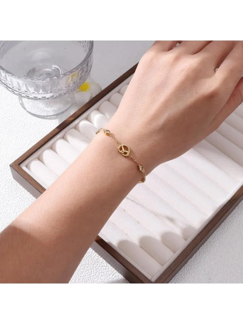 Dainty 18K Gold Plated Pretzel Charm CZ Bracelet - Eternal Love Wedding Gift for